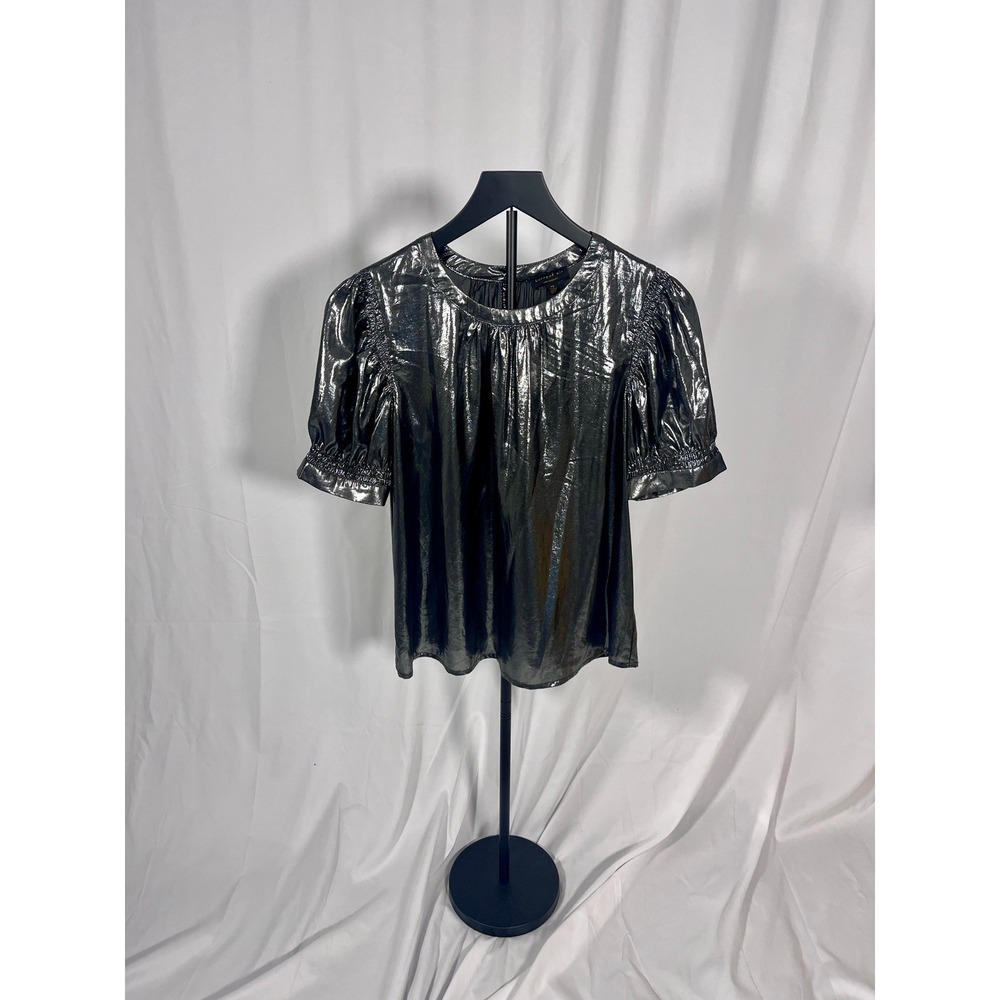 Current Air Los Angeles Metallic Puff Sleeve Blouse XS Holiday Statement Party